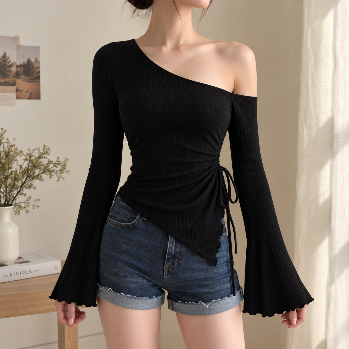 Off Shoulder Asymmetrical Trumpet Top